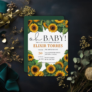 Invitation Oh Bébé" Baby shower de tournesol moderne et éléga