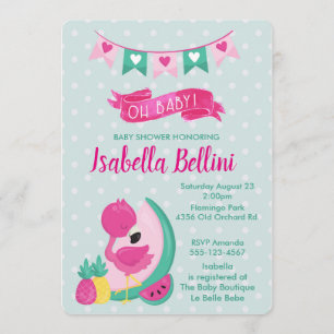 Invitation Oh bébé Baby shower Flamant rose rose