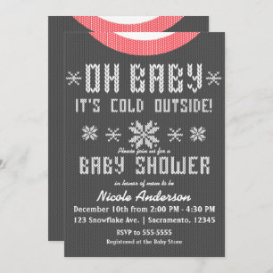 Invitation OH BÉBÉ Baby shower hiver Knit Sweater Gris Rouge