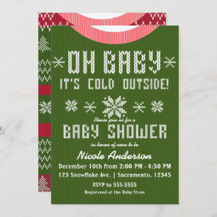 Invitation OH BÉBÉ Baby shower hiver Knit Sweater Rouge Vert