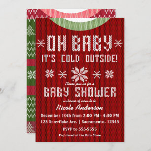 Invitation OH BÉBÉ Baby shower hiver Knit Sweater Rouge Vert