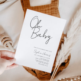 Invitation Oh Bébé Baby shower minimaliste noir et blanc