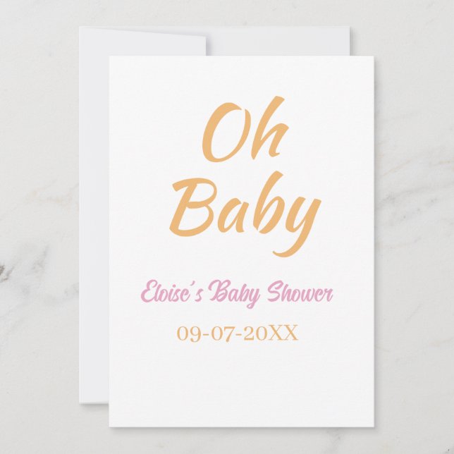 INVITATION OH BÉBÉ BABY SHOWER ORANGE VIOLET SIMPLE MINIMALIS (Devant)
