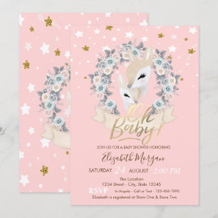 Invitation Oh Bébé Bébé Cerf Mignon Étoiles D'or Baby Shower
