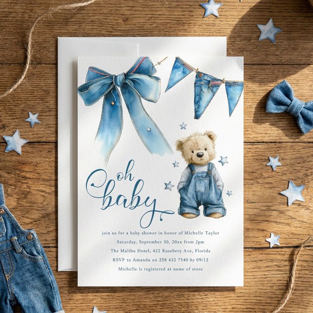 Invitation Oh Bébé | Bébé Jean Bleu Fête de Naissance en Deni (Créateur téléchargé)