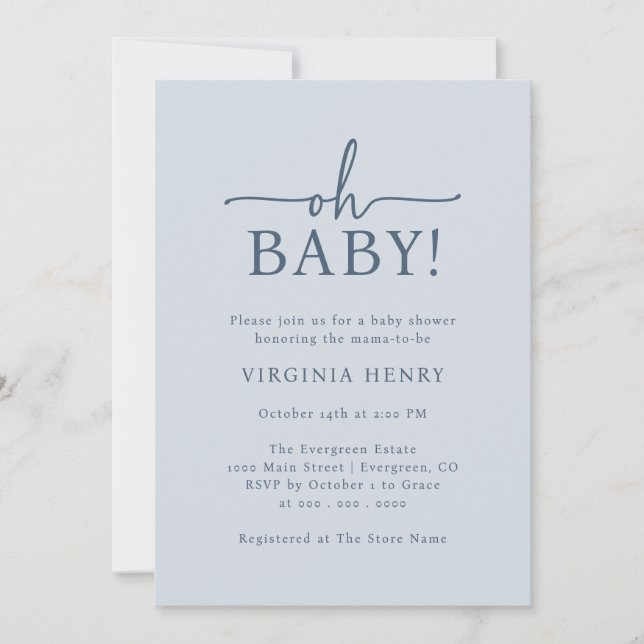 Invitation Oh Bébé Bleu Baby Shower (Devant)