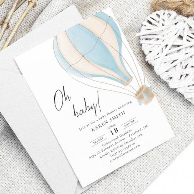 Invitation Oh Bébé Bleu Baby Shower Montgolfière (Créateur téléchargé)