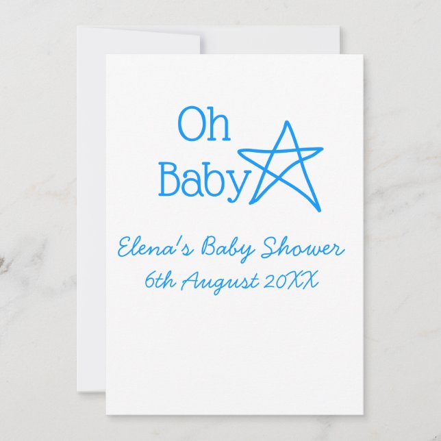 Invitation Oh bébé bleu étoile baby shower ajouter nom passé  (Devant)