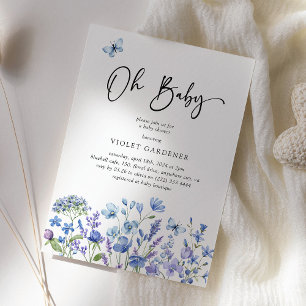 Invitation Oh Bébé Bleu Fleur Sauvage Baby Shower