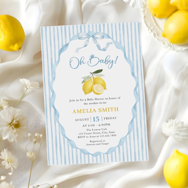 Invitation Oh Bébé Bleu Thème Citron Baby Shower (Créateur téléchargé)
