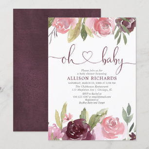 Invitation Oh bébé Blush burgundy fille baby shower floral