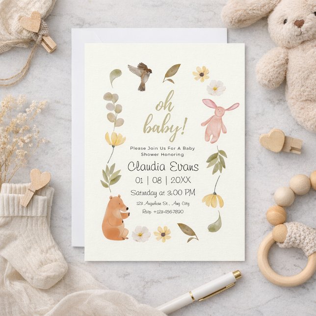 Invitation Oh Bébé Boho Fête de bébé thème animaux de la forê (Créateur téléchargé)