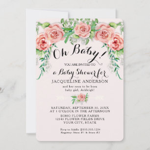 Invitation Oh Bébé BOHO Fille de la Douche Rose Rose Floral S