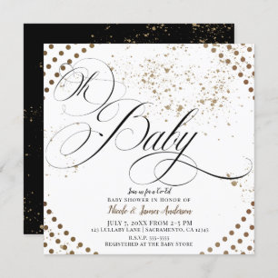 Invitation Oh Bébé Bronze Noir Moderne Co-ed Baby shower Chic