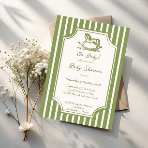 Invitation Oh bébé cheval à bascule vert vintage baby shower
