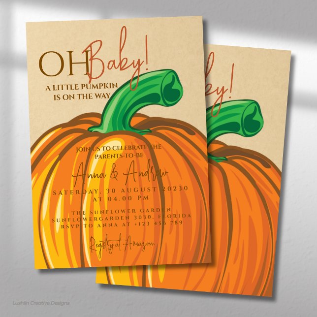 Invitation Oh Bébé Citrouille Bébé Fête d'automne pour les fu (Créateur téléchargé)