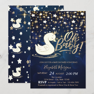 Invitation Oh Bébé Cygne Couronne Étoiles Bleu Marine Baby Sh