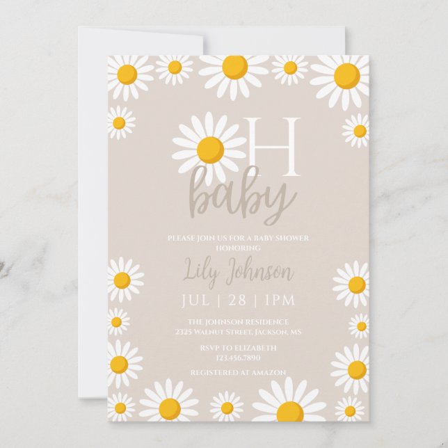 Invitation Oh Bébé Daisy Fête de Naissance Bébé Neutre Tout E (Devant)