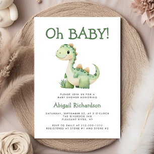 Invitation Oh Bébé Dinosaur Vert Mignon Baby Shower