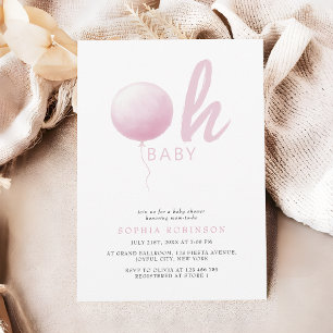 Invitation Oh Bébé Douce Rose Pastel Ballon Fille Baby Shower