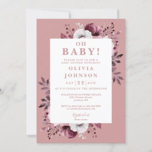 Invitation Oh Bébé Dusty Rose Floral Tout En Un Baby shower