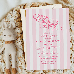 Invitation Oh Bébé Écriture Élégante et Rayures Baby Shower