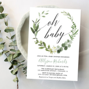 Invitation Oh bébé Eucalyptus baby shower neutre genre