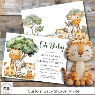 Invitation Oh Bébé Fête de Bébé au Thème Safari Animaux Genre