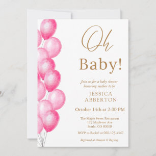 Invitation Oh bébé ! Fête de naissance fille Rose Gold