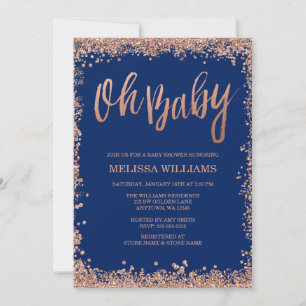 Invitation Oh Bébé Fête de Naissance Navy Faux Rose Gold Pail