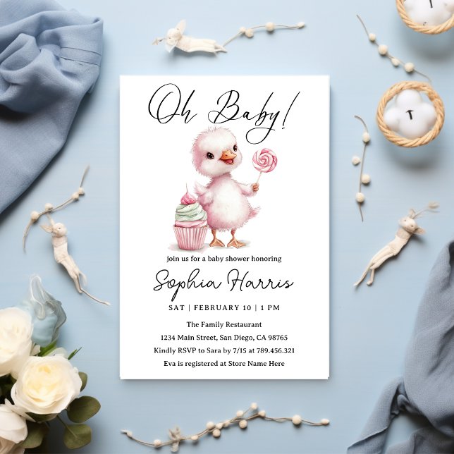 Invitation Oh bébé fille rose Baby Shower (Créateur téléchargé)