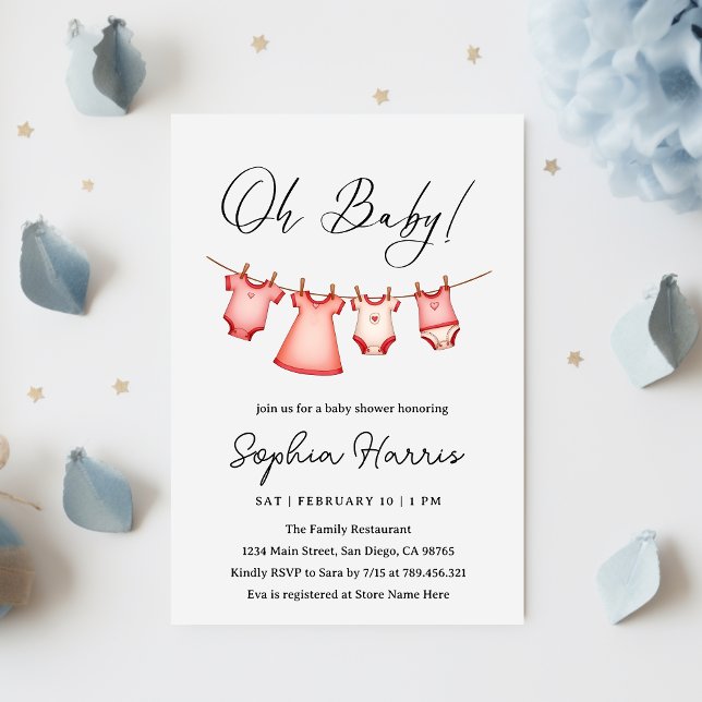 Invitation Oh bébé fille rose Baby Shower (Créateur téléchargé)