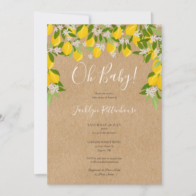 Invitation Oh Bébé Fleurs de Citron Rustique Verdure Baby Sho (Devant)