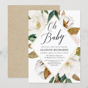 Invitation Oh bébé floral rustique magnolia baby shower