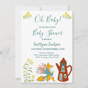 Invitation Oh, bébé Fox et Baby shower de fleurs