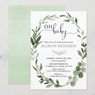 Invitation Oh bébé Genre neutre eucalyptus feuillage douche