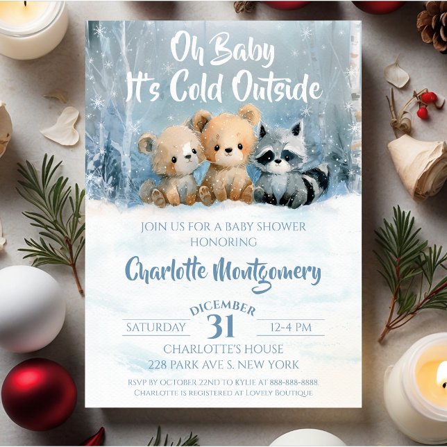 Invitation Oh Bébé il fait froid dehors Bleu Baby Shower (Créateur téléchargé)