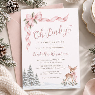 Invitation Oh Bébé Il Fait Froid Dehors Rose Bow Bébé Fille S