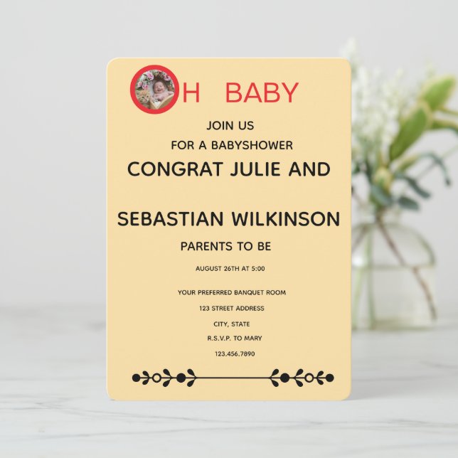 Invitation Oh Bébé Image Chat Bébé Shower Crème (Debout devant)