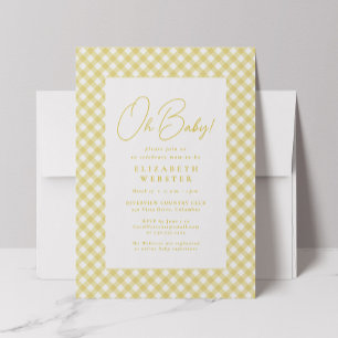 Invitation Oh bébé joli vichy jaune neutre pour la baby showe