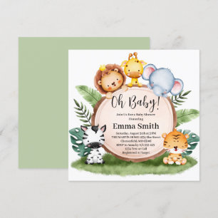 Invitation Oh Bébé Jungle de Verdure Safari Animaux Baby Show