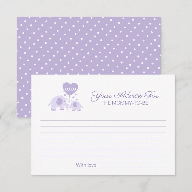 Invitation Oh Bébé Lavande Éléphant Mignon Conseils pour la B (Devant / Derrière)
