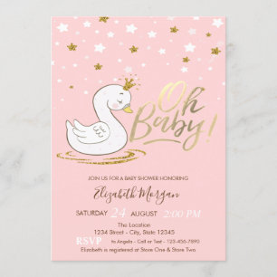 Invitation Oh Bébé mignon Bébé Swan Crown Stars Baby shower
