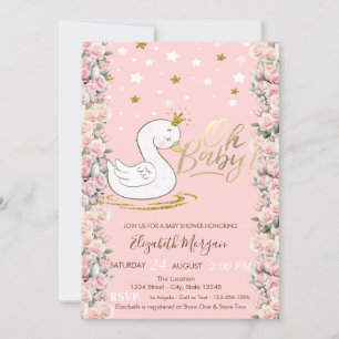 Invitation Oh Bébé mignon bébé Swan Roses Baby shower