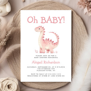 Invitation Oh Bébé mignon Dinosaure Rose Baby shower filles