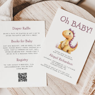 Invitation Oh Bébé mignon Orange Dinosaure pourpre Baby showe