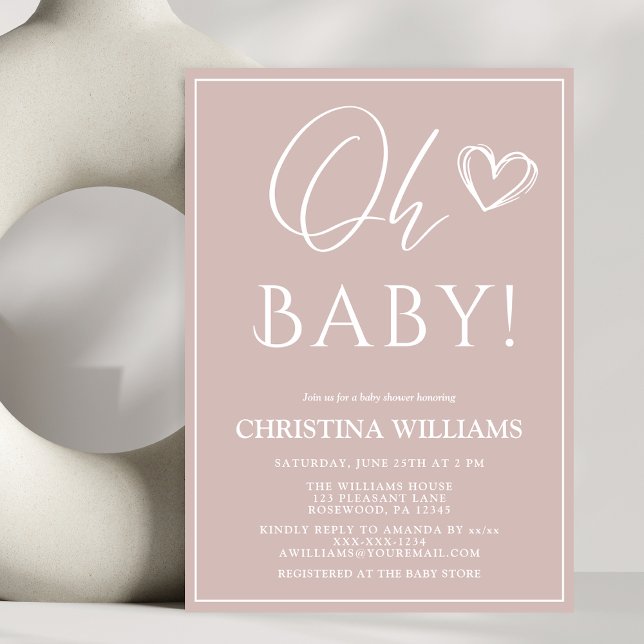 Invitation Oh Bébé Moderne Simple Baby shower rose pâle (Créateur téléchargé)