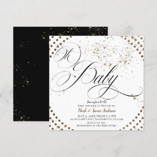 Invitation Oh Bébé Noir Bronze Moderne Baby Shower Mixte Élég