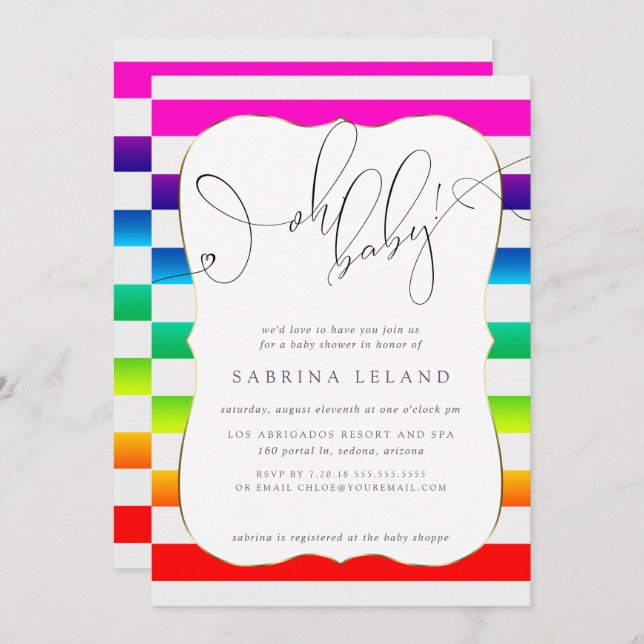 Invitation OH Bébé Ombré Rainbow Stripes (Devant / Derrière)