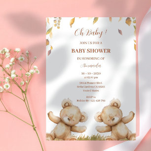 Invitation Oh Bébé Ours Dormir Baby shower mignon